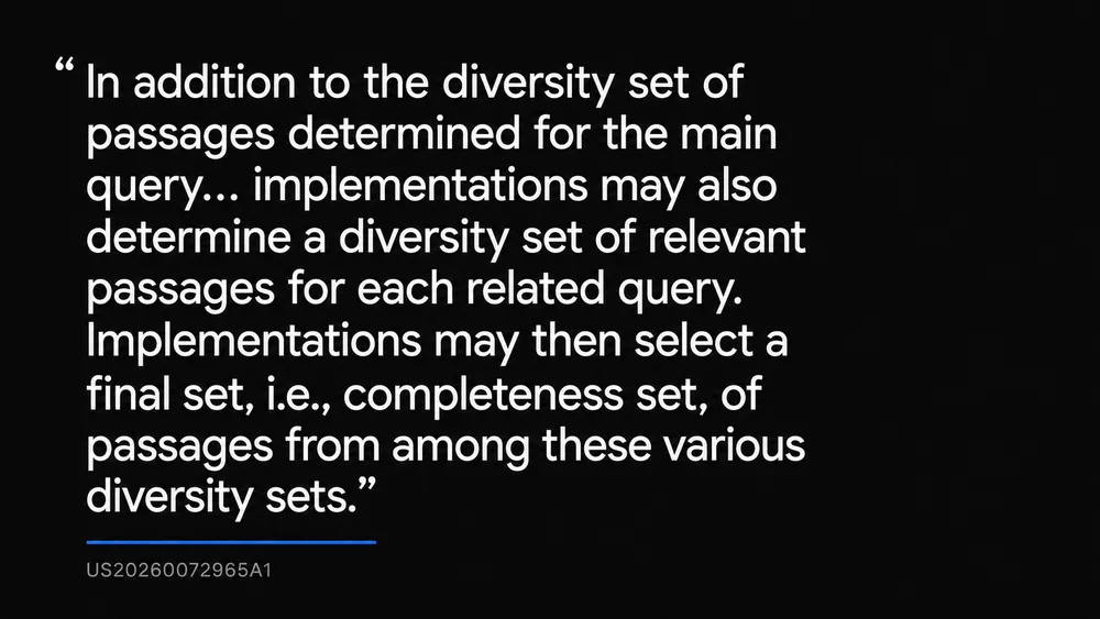 Google patent US20260072965A1: related queries can be chosen for both relevance to the original query and diversity from it